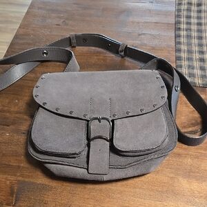 Rebecca Minkoff Biker Saddle Bag Crossbody Gray Suede